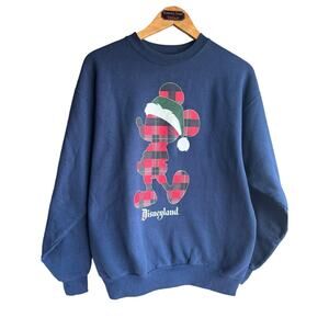 Disneyland Disney Adult Santa Mickey Mouse Christmas Plaid Sweatshirt Medium